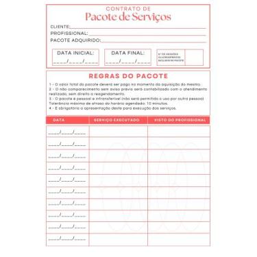Imagem de Contrato Pacote Serviços Manicure Estética Depilação 4 Blocos, Vermelh
