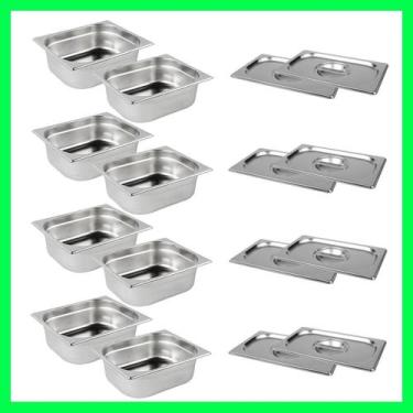 Imagem de Kit de 8 Cubas Gastronômicas Com Tampa Buffet Inox 1/4 100mm - Zepper