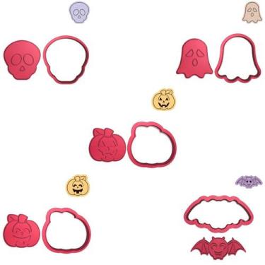 Imagem de Kit 5 Cortadores Caveirinha Fantasma Abóboras Morcego - DOCE IMPRESSO,