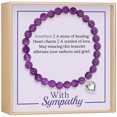 Imagem de Presentes de simpatia para a perda da mãe – Presente memorial em memória de uma mãe amada, pai, marido, filha ou filho – Pulseira de lembrança de batida feita de pedra de ametista natural com um cartão bonito e sentimental