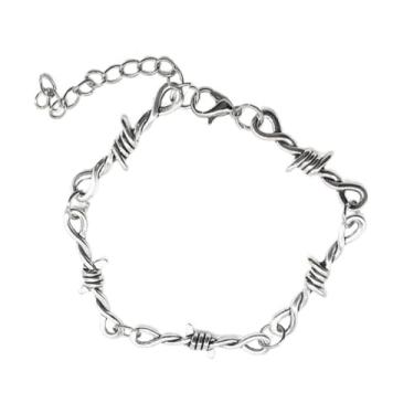 Imagem de Pulseira gótica com espinhos de arame farpado para homens e mulheres, vintage, vintage, punk, fina, ajustável, corrente de elos hip hop, rock, motociclista, barba, vinho, pulseira, joias modernas,