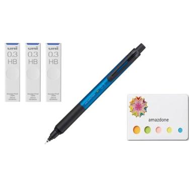 Imagem de amazdone Lapiseira azul uni Kurutoga KS 0,3 mm (M3KS1P.33) + grafite de lapiseira uni, as pontas Uni à prova de manchas 0,3 mm HB conjunto de 3 notas adesivas