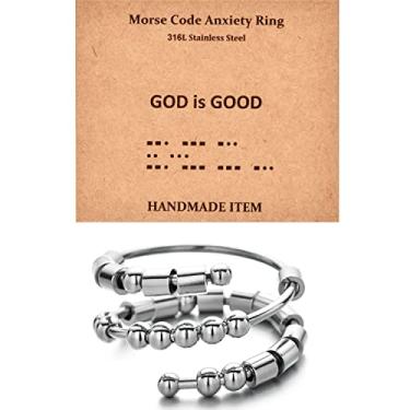Imagem de GOGOEY Anéis de código Morse para mulheres, anel giratório de aço inoxidável, anéis fidget para ansiedade, anéis de código morse, presentes inspiradores, joias, mulheres, aniversário, formatura, presentes para suas melhores amigas, Metal não precioso, Sem pedra preciosa