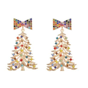 Imagem de Canboer Brincos de Natal fofos de cristal, árvore de Natal, árvore de Natal, lâmpada de bengala doce, homem de gengibre, rena, enfeite de Natal, brincos pendentes, joias festivas para mulheres e meninas, Zinco, Strass