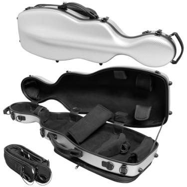 Imagem de MI&VI NP-7016 Capa rígida leve para violino (tamanho completo) 4/4 com alças ajustáveis | Resistente à água | Mochila de viagem | Estojo de violino em forma de fibra de carbono de poliéster (prata)