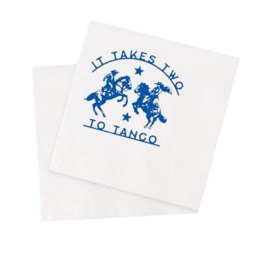Imagem de VOWFOO Guardanapos de coquetel It Takes Two to Tango Cowboy Vaqueira Provérbio Country Rodeo Cavalo Retro Vintage Festa Descartável Bar Guardanapos de papel 100 peças 4,5 x 4,5 2 camadas (leva dois