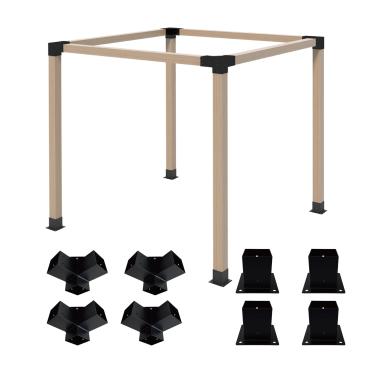 Imagem de Kit de suporte de pérgula 4 x 4, 4 peças de suporte de canto de ângulo reto de 3 vias e 4 peças de base, kit de galpão faça você mesmo para gazebo, pérgulas, galpões de madeira, kits de gazebo de