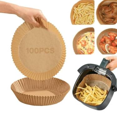 Imagem de Kit 100 Forma Descartável Para Airfryer Não Suja Air Fryer Antiaderente Forro De Papel Protetor Redonda 20x16cm (100)