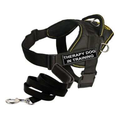 Imagem de Conjunto Dean e Tyler – Um arnês "DT Fun Works", cachorro terapêutico em treinamento, amarelo, GG + uma coleira "filhote acolchoado", encaixe inoxidável de 1,8 m – preto