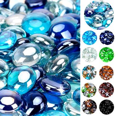 Imagem de onlyfire Contas de vidro de fogo de 1,27 cm para lareira e paisagismo natural ou propano, 4,5 kg, brilho de 1,27 cm azul cobalto + gelo de cristal + brilho azul caribenho