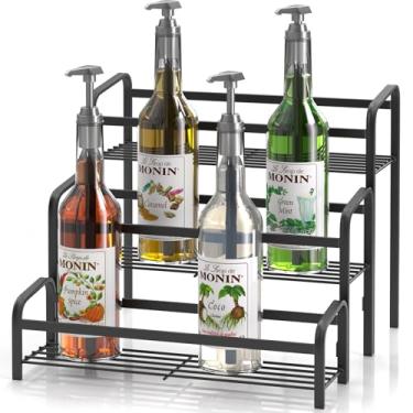 Imagem de DTUQYX Organizador de xarope de café, 3 camadas, capacidade para 12 garrafas, suporte de xarope de café, suporte de xarope de metal para temperos, vinho, licor, garrafa, rack de estação de café