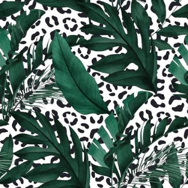 Imagem de CRE8TIVE Papel de parede Monstera de folha de bananeira de 61 cm x 299 cm, papel de parede preto e branco leopardo removível, papel de contato com selva tropical, autoadesivo, mural de parede de vinil