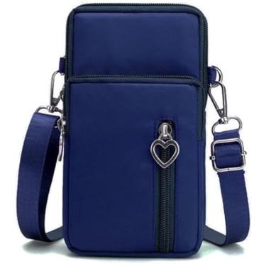 Imagem de Bolsa feminina transversal para celular, pulseira, pulseira esportiva, carteira com zíper, bolsas de nylon, Azul marino