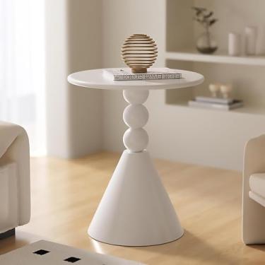 Imagem de Mesa de canto redonda, mesa lateral com estrutura de ferro, mesa pequena para sala de estar, mesa de cabeceira moderna para decoração de casa retrô, mesa de centro circular, mesa de centro para