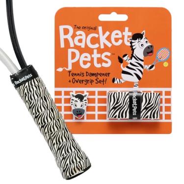 Imagem de Racket Pets Amortecedor de raquete de tênis infantil e fita de overgrip combinando, amortecedor de absorção de choque para raquete de tênis e fita adesiva divertida com estampa animal (zebra)