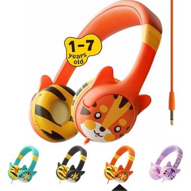 Imagem de Kidrox Fones de ouvido infantis com fio para crianças de 1 a 7 anos — fones de ouvido para bebês com volume limitado de 85 dB para viagens de avião e carro — Fone de ouvido infantil para avião, iPad e