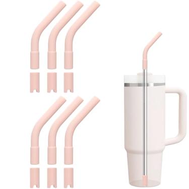 Imagem de 6 pontas de canudo de silicone para canudos de metal e copo Stanley - pontas de borracha reutilizáveis para canudos de 0,31 polegadas (diâmetro externo de 8 mm) (rosa claro)
