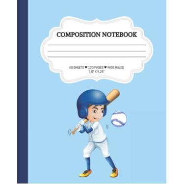 Imagem de Baseball Composition Notebook,Wide Ruled, Blank Lined: Funny Baseball Book Gift For Baseball Fans Boys, Students and Teachers with Cute Blue Pattern Wide Ruled, Blank Lined. Back to School Gift