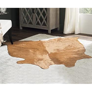 Imagem de Home Must Haves Tapete grande de couro de vaca brasileiro, preto, marrom escuro, creme, cinza, dourado, aproximadamente 1,8 m x 2,1 m, marrom claro
