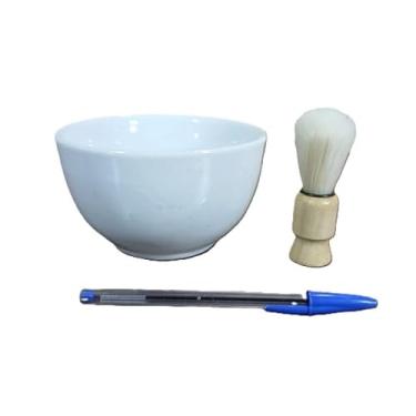 Imagem de Jogo de Pincel e Bojo de Porcelana Branca para Barbear, Pincel com Cerdas Naturais, Bojo para Espuma