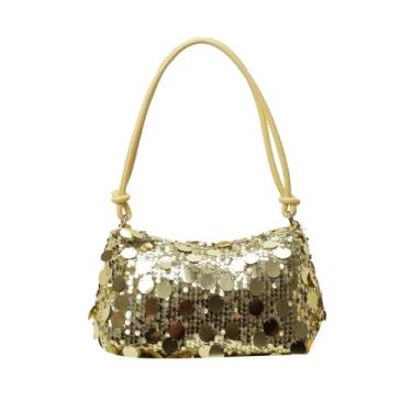 Imagem de Bolsa feminina de lantejoulas pequena bolsa de ombro brilhante bolsa clutch bolsa de mão para noite bolsa de festa com glitter brilhante lantejoulas, Bolsa dourada, 160 cubic inches