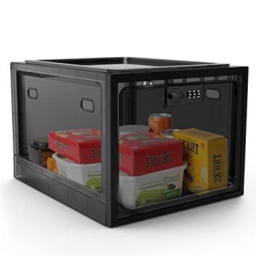 Imagem de SANIDIKA caixa de bloqueio com armário de combinação de metal - caixa com chave para trancar recipientes de lanches, armário de remédios trancado, cofre de medicamentos, preto translúcido, 1