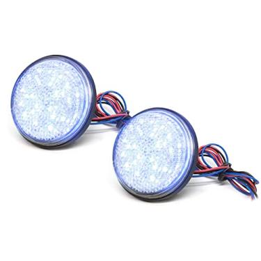 Imagem de Biqing 2 peças de luzes traseiras de motocicleta, luz de seta, lâmpada de freio traseira redonda universal 12V 24 LED refletor de freio indicador de luz para carro motocicleta caminhão (azul