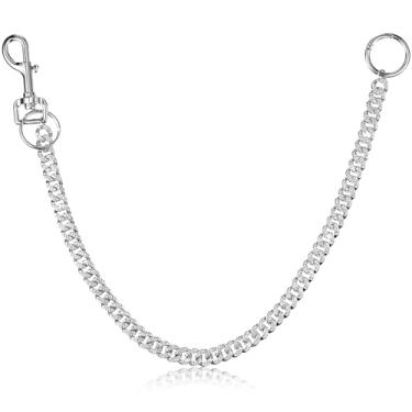 Imagem de Batiyeer Corrente carteira de strass com bolso de metal brilhante para homens e mulheres, calças de motocicleta, jeans, corrente punk, prata, multicamadas, cinto com chaveiro, Medium, liga metálica,