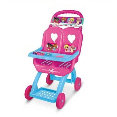 Imagem de Carrinho De Boneca Duplo Infantil Rosa e Azul Com Suporte De Pratinho 