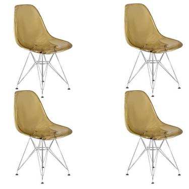 Imagem de Kit 4 Cadeiras Eames Cristal Transparente Eiffel Base Metal Cromado Co