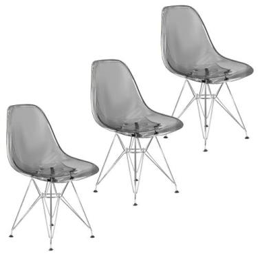 Imagem de Kit 3 Cadeiras Eames Cristal Transparente Eiffel Base Metal Cromado Co