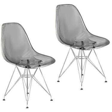 Imagem de Kit 2 Cadeiras Eames Cristal Transparente Eiffel Base Metal Cromado Co