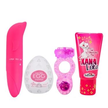Imagem de Kit Prazer Completo Vibrador Golfinho + Anel Peniano Pérola + Xana Loka + Egg Masturbador - Sex Shop