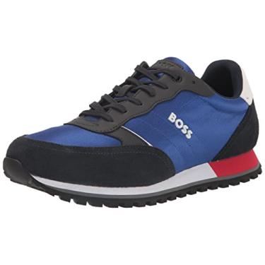 Imagem de BOSS Tênis masculino de corrida com material misto com logotipo elevado, Azul Honra/Preto Escuro/Alabastro Brilhante, 13