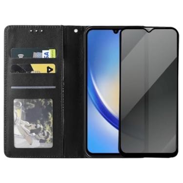 Imagem de Capinha Carteira Flip com Película 3D Privacidade Compatível Samsung Galaxy A34, Preta, Compartimentos para Cartões
