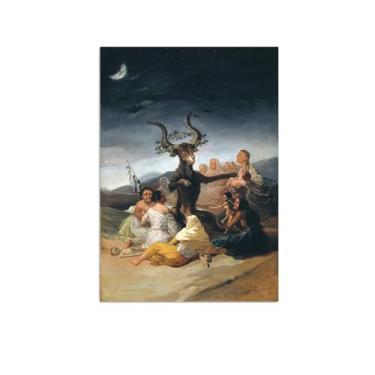 Imagem de JZSDGB Arte de parede em tela de pintura clássica - Francisco de Goya Famosa reprodução de arte de parede em tela - Witches Sabbath Poster-Imagens de arte em tela para decoração de casa 20 x 30 cm (8