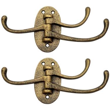 Imagem de Stephanie Imports Conjunto de 2 ganchos de parede giratórios de ferro fundido rústico (ouro antigo vintage)