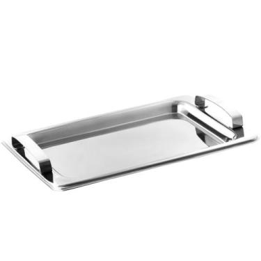 Imagem de Bandeja Retangular Em Aço Inox Servir Café Chá 36cm Com Alça - Mimo St