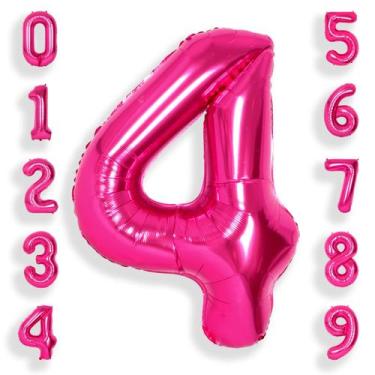 Imagem de Balão de Foil Número 4 - 40cm Rosa Choque - com Hélio