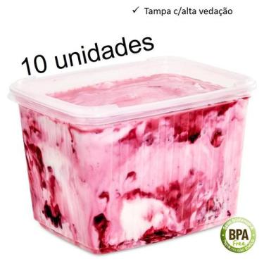 Imagem de Pote sorvete 2 litros transparente 10 unidades c/ tampa alta vedação B