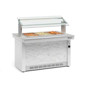 Imagem de Buffet Térmico 1,40m Linha Vitra GBTA-140 BR Gelopar - Branco/Mármore Capacidade 6 cubas 1/2 e Iluminação LED 220V