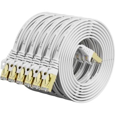 Imagem de Cabo Ethernet blindado Cat 7 (cabo de alta velocidade) Cat7 cabos de patch Ethernet plano - cabo de Internet para modem, roteador, LAN, computador - compatível com Cat 5e, rede Cat 6, 5ft 6Pack White, 5 feet