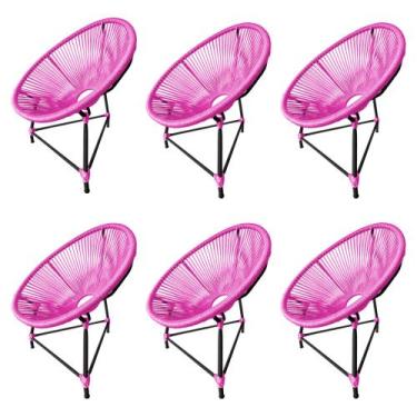 Imagem de Kit 6 Cadeiras Acapulco Corda Náutica Base em Alumínio Preto/rosa - GU
