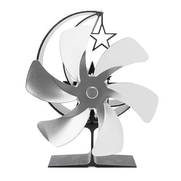Imagem de Ventilador de fogão GRCFUMO, Ventilador de lareira com 6 lâminas de vento rápido, Ventilador de fogão movido a calor silencioso para fogões a lenha de registro de pelota de gás (prata)