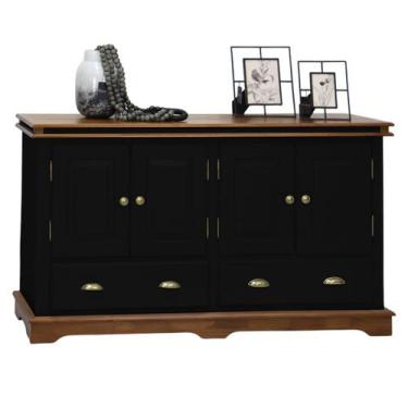 Imagem de Balcão Buffet 4 Portas 2 Gavetas Manchester 2042 Linz Móveis, Preto/Im