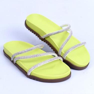 Imagem de Sandalia Rasteira Papete Brilho Tiras De Strass Chinela - PelePincel, 