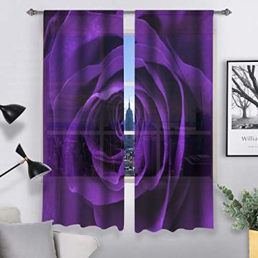 Imagem de Cortinas transparentes de janela florescendo rosa roxa para sala de estar quarto de crianças 132 cm L x 198 cm C (conjunto de 2 painéis)