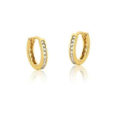 Imagem de Argolinha click M cravejada 1 fileira banhada a ouro 18k - Morganite J