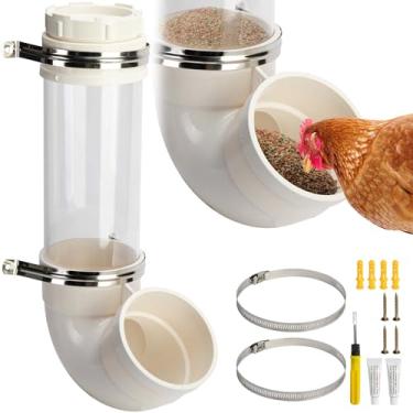 Imagem de EBaokuup Alimentador automático visível para frangos - alimentador de frango com tubo de PVC de 43 cm sem desperdício - Alimentador de galinha suspenso grande para galinheiros, patos e gansos