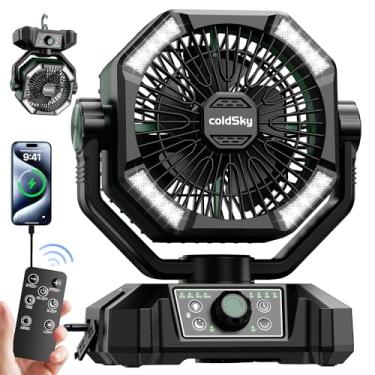 Imagem de coldSky 20000mAh Camping Fan with Dual Motor, Battery Operated Fan with 4 LED Lantern, 8 Speeds Desk Fan with Remote, Portable Outdoor Fan with Hook for Tent, Power Outages, Jobsite (Green)